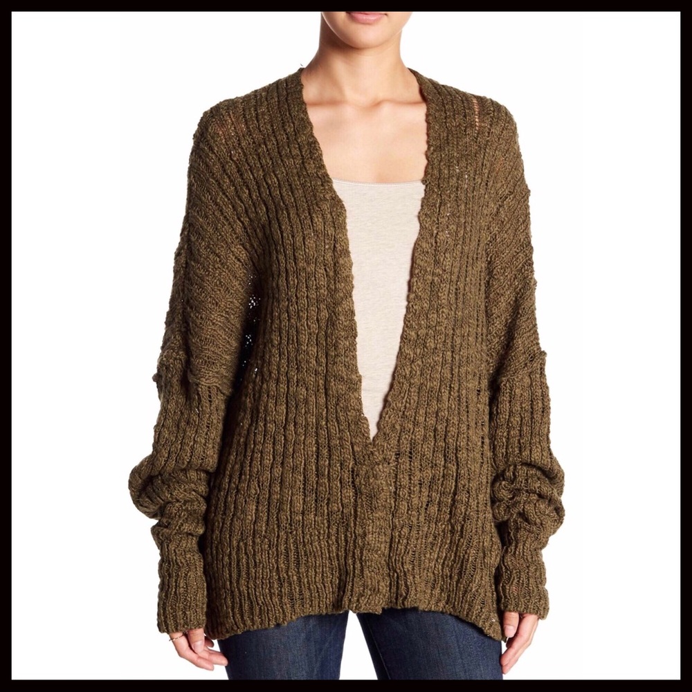 FREE PEOPLE CHUNKY KNIT OVERSIZED RIB CARDIGAN A2C - Picture 7 of 8